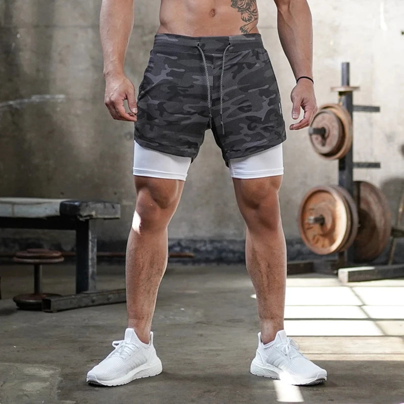 Men's 2 in 1 Fitness Training Shorts